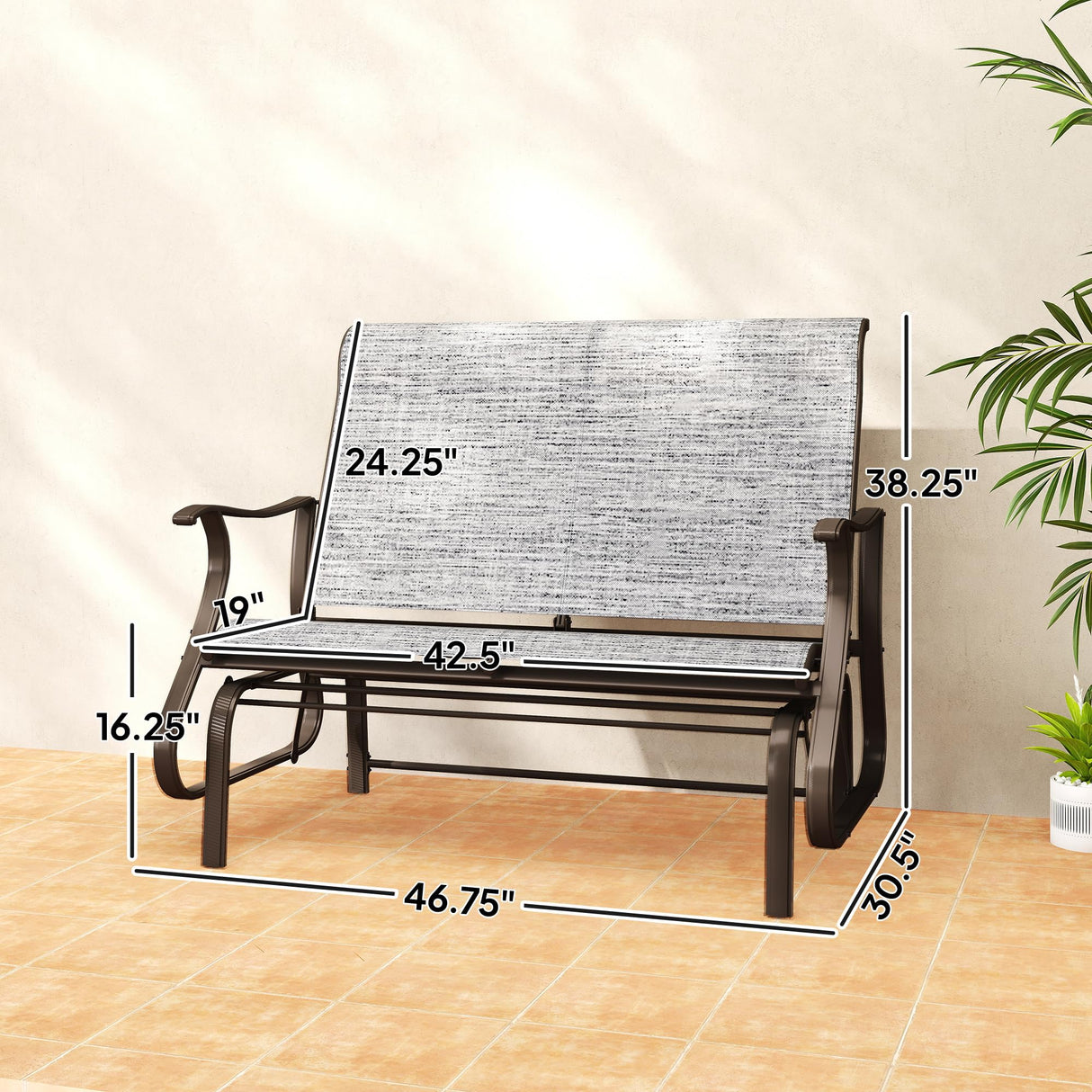 Outsunny 2-Person Outdoor Glider Bench,Patio Glider Loveseat Chair with Powder Coated Steel Frame,2 Seats Porch Rocking Glider for Backyard, Lawn, Garden and Porch, Mixed Gray Outsunny