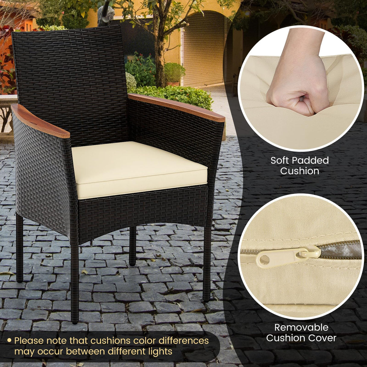 S AFSTAR 7 Piece Patio Dining Set, PE Rattan Outdoor Dining Furniture Set for 6 with Stackable Chairs & Acacia Wood Table, 1.96'' Umbrella Hole, Outdoor Table and Chairs for Backyard, Deck, Garden S AFSTAR