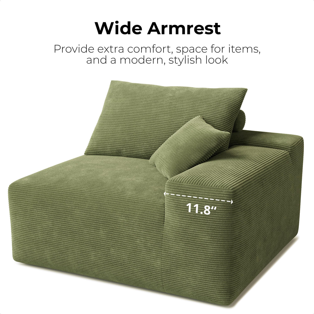 LIKIMIO 120" Boneless Couch for Living Room, Deep Seat Comfy Sectional Cloud Couch Sofa with Chaise, L-Shaped Modular Modern Sofa, No Assembly Required, Corduroy Upholstery Green LIKIMIO