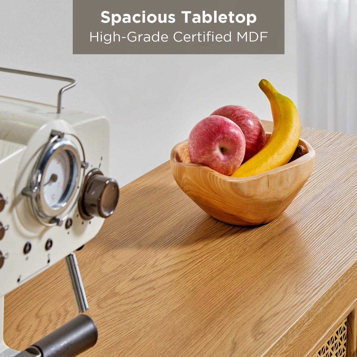 AMERLIFE 63" Sideboard Buffets Cabinet, 2-Adjustable Shelves Sideboard with 4 Doors, Large Accent Storage Credenzas for Living Room, Dining Room, Bedroom, Natural AMERLIFE