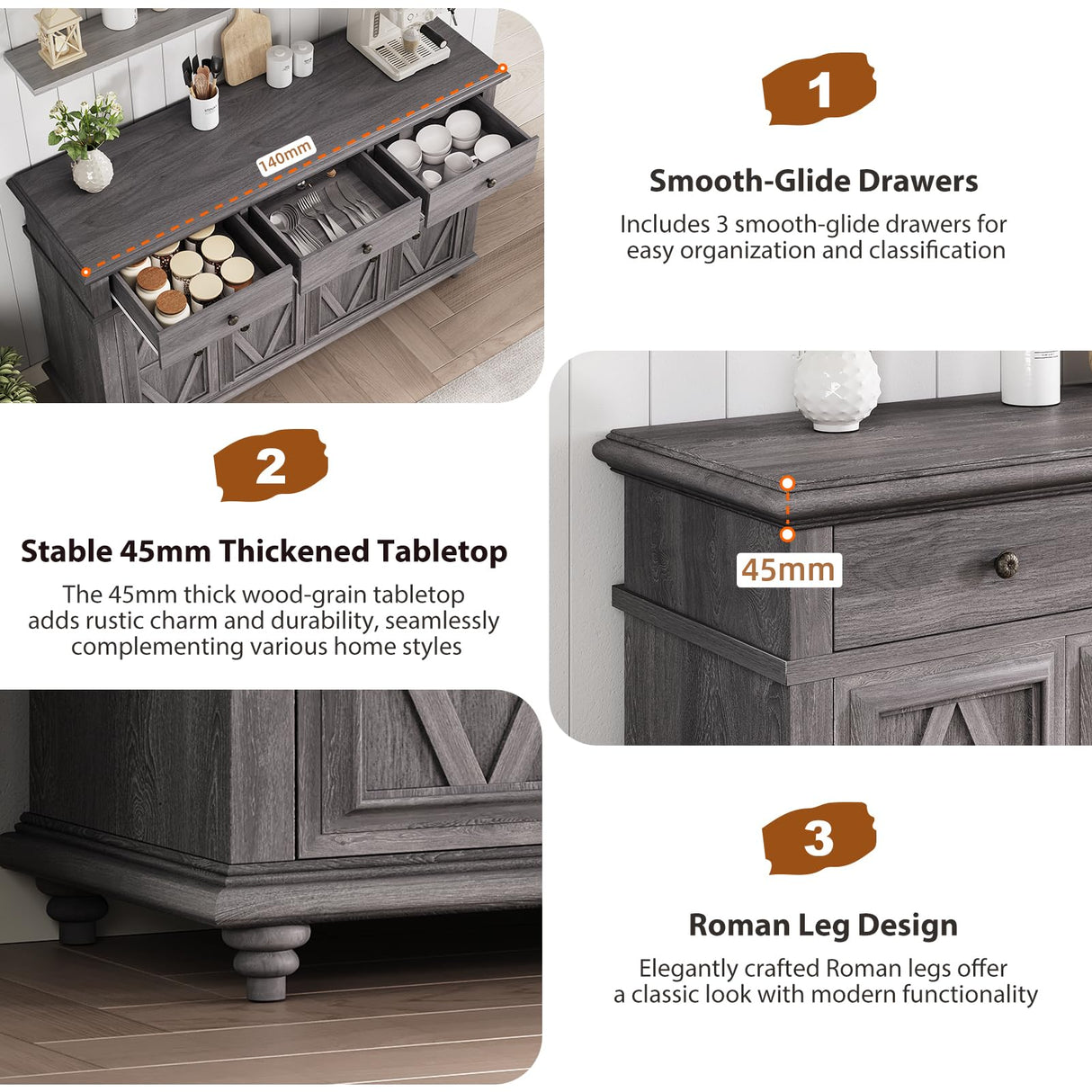 Farmhouse Buffet Cabinet with Storage, Sideboard Cabinet, Buffet Cabinet, Sideboard Buffet Cabinet with Storage, Large Wood Accent Storage Cabinet with Doors and Shelves for Entryway Living Room Jocoevol