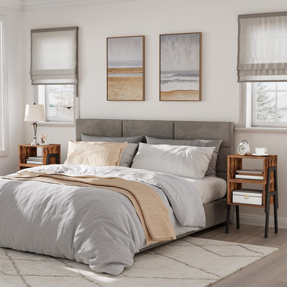 HOOBRO Nightstands Set of 2, Stackable End Table, Side Table, Bedside Tables with Open Storage Shelf, for Bedroom, Living Room, Rustic Brown BF38BZP201 HOOBRO