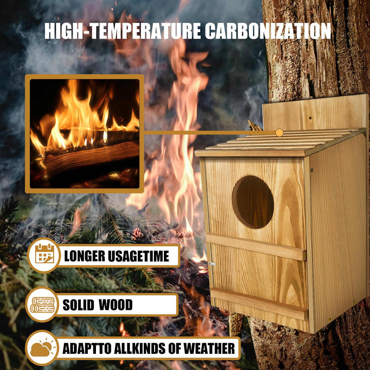 BKISVWCSop Owl House,Wooden Owl Box,Owl Houses for Outdoors, Suitable for Screech Owl Nesting Box and Kestrels, Easy Assembly with Circular Opening, Includes Mounting Screws and Wood Shavings BKISVWCSop