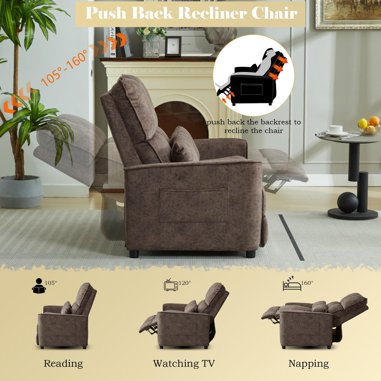 DRMBOOK 52'' RV Loveseat Recliner Sofa, Velvet Fabric Double Camper Couch 2 Seater Recliner, Home Movie Theater Seating Chair, 2 Person Push Back Recliners for Living Room, Brown DRMBOOK