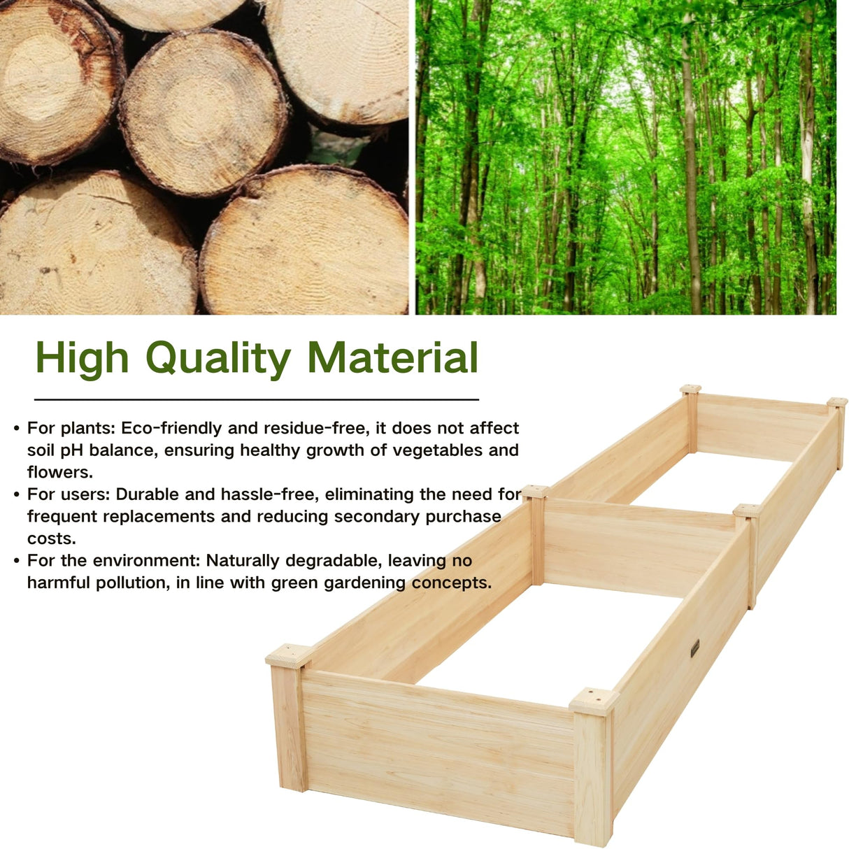 ZSYWODFO 8x2ft Outdoor Wooden Raised Garden Bed,Elevated Planting Planter Box for Vegetables/Garden/Lawn/Patio,Natural Wood, 96 x 24 x 9in ZSYWODFO