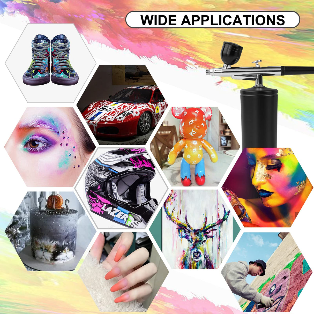 Airbrush Kit with Compressor, Auto Handheld Airbrush Gun with 0.3mm Tip, Rechargeable, Portable Air Brushes for Painting, Tattoo, Nail Art, Model Coloring, Makeup, Cake Ykall