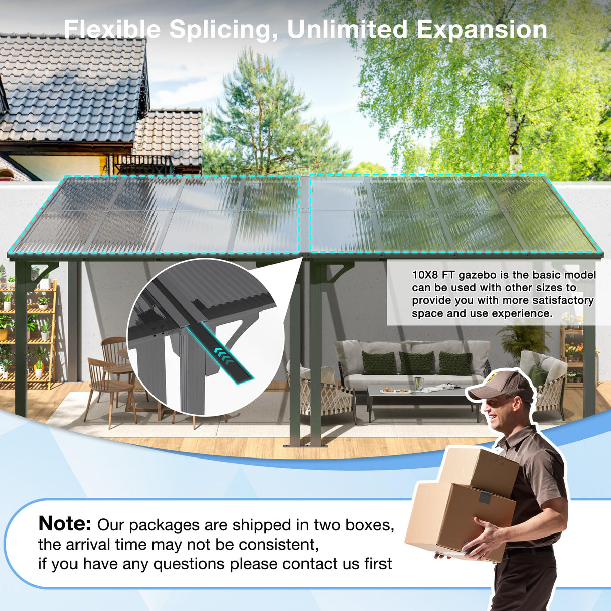 AirWire 10x16 FT Gazebo Pergola Awnings for Patio with Hardtop Gazebos on Clearance Patio Covers for Shade and Rain, Lean to Gazebo Sunroom Patio Canopy Outdoor Pergolas for Patios,Decks,Backyard AirWire