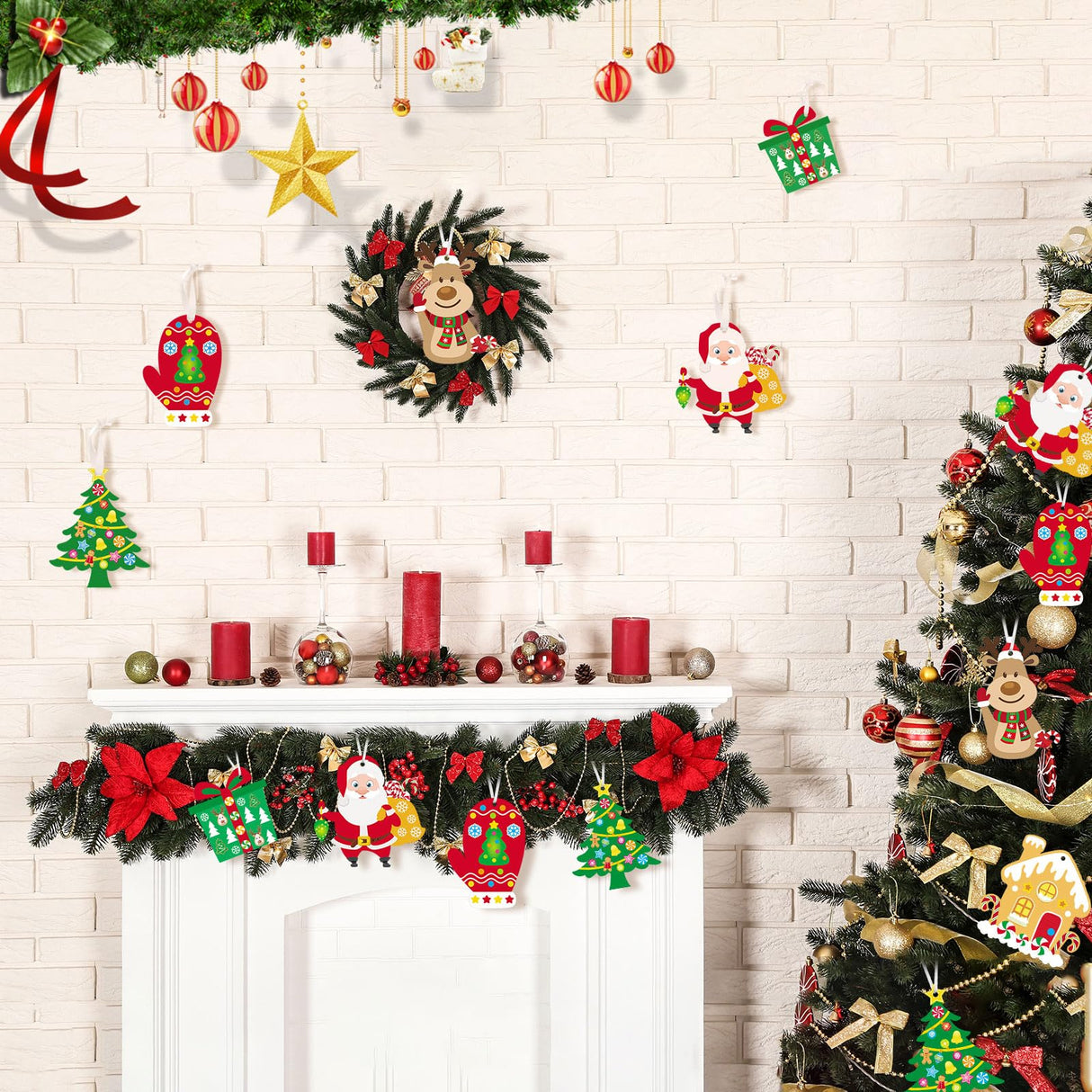 Civaner Christmas Craft Kit for Kids Christmas Tree Ornaments Hanging Art and Craft DIY Project Gingerbread House Crafts Kit Christmas Box Claus Reindeer Christmas Crafts for Kids, 6 Styles Civaner