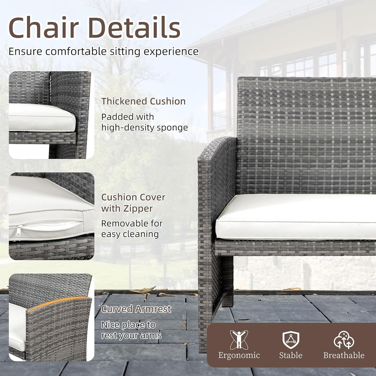 Shintenchi 4 Piece Patio Ratten Set Outdoor Furniture Set Wicker Conversation Set with Cushions and Tempered Glass Tabletop,Beige Shintenchi