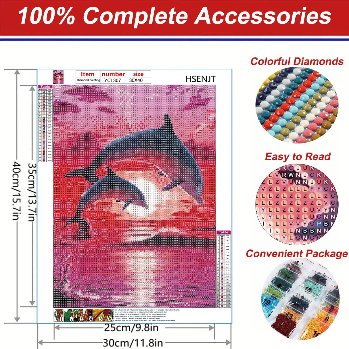 Dolphins Diamond Art Painting Kits for Adults,Beach Diamond Painting Kits for Beginners 5D Full Round Drill Diamond Dots,Paint with Round Diamonds for Home Wall Decor (30x40cm/11.8X15.7inch) HSENJT