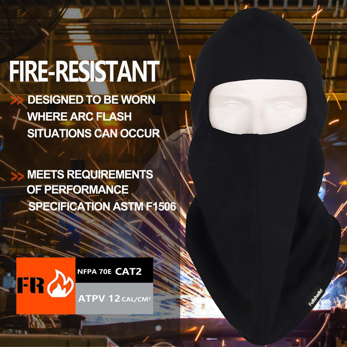 Fullsheild FR Flame Resistant Balaclava Face Mask NFPA2112 CAT2 Cover Hood for Welding Hunting Army Military OneSize Fullsheild