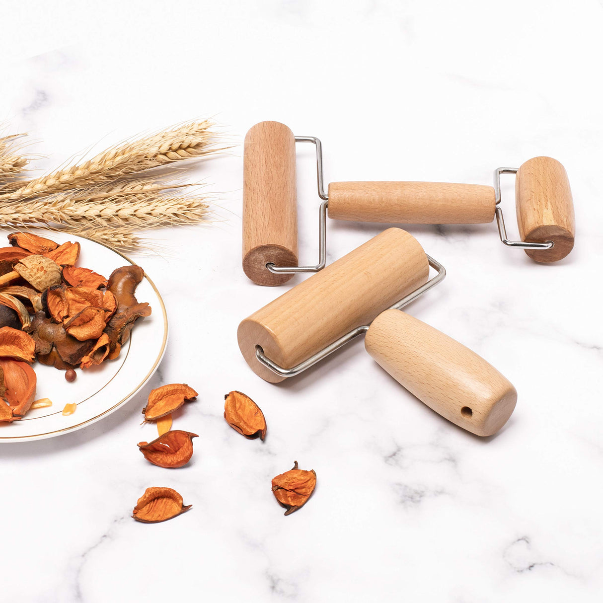 Whaline Wood Pastry Pizza Roller 2 Pieces Non Stick Wooden Rolling Pin for Home, Kitchen Baking Cooking Easy to Handle (T-Maple and H-Maple) Whaline