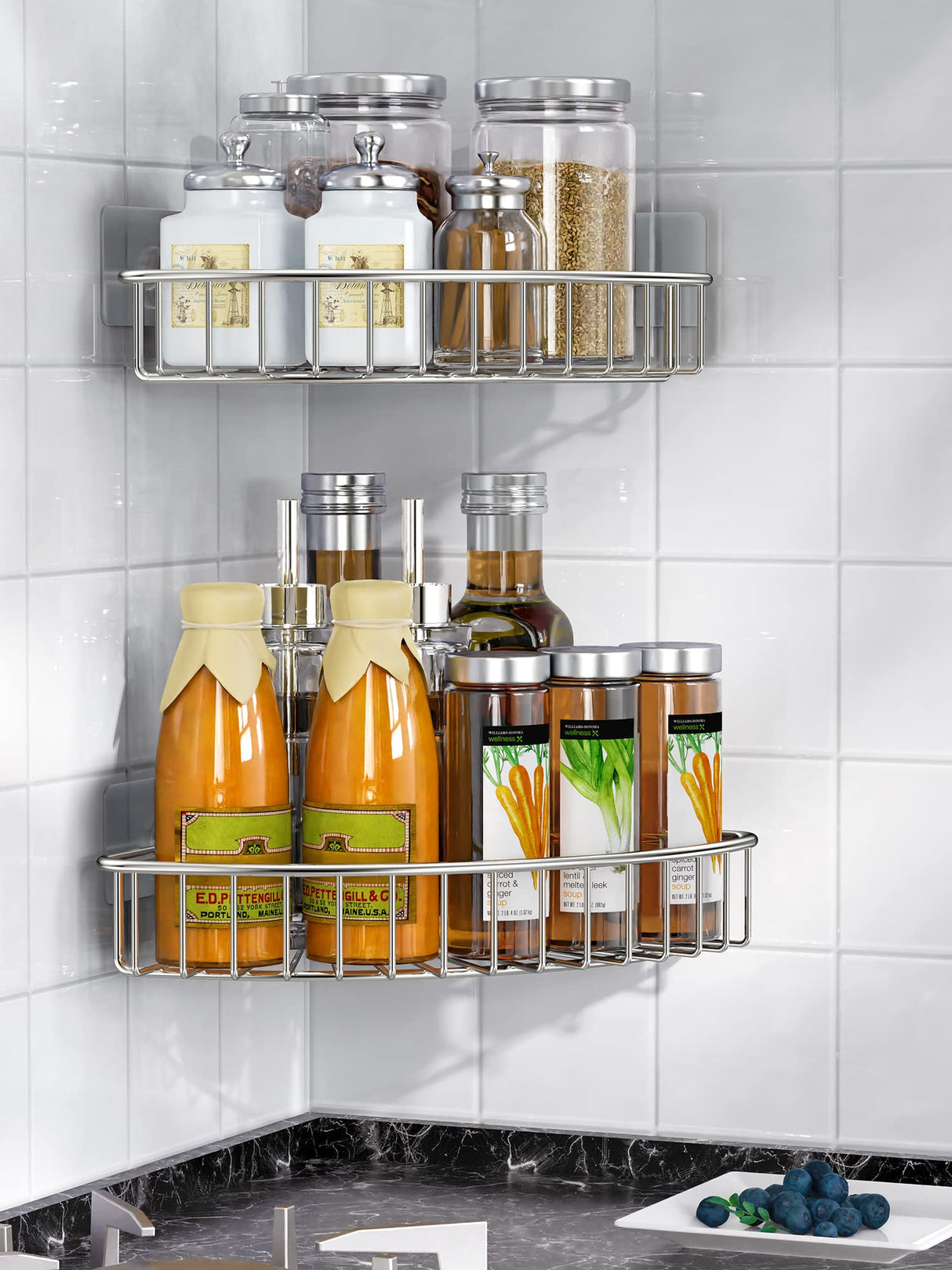 SMARTAKE 2-Pack Corner Shower Caddy, SUS304 Stainless Steel, Wall Mounted Bathroom Shelf with Adhesive, Storage Organizer for Toilet, Dorm and Kitchen (Silver) SMARTAKE