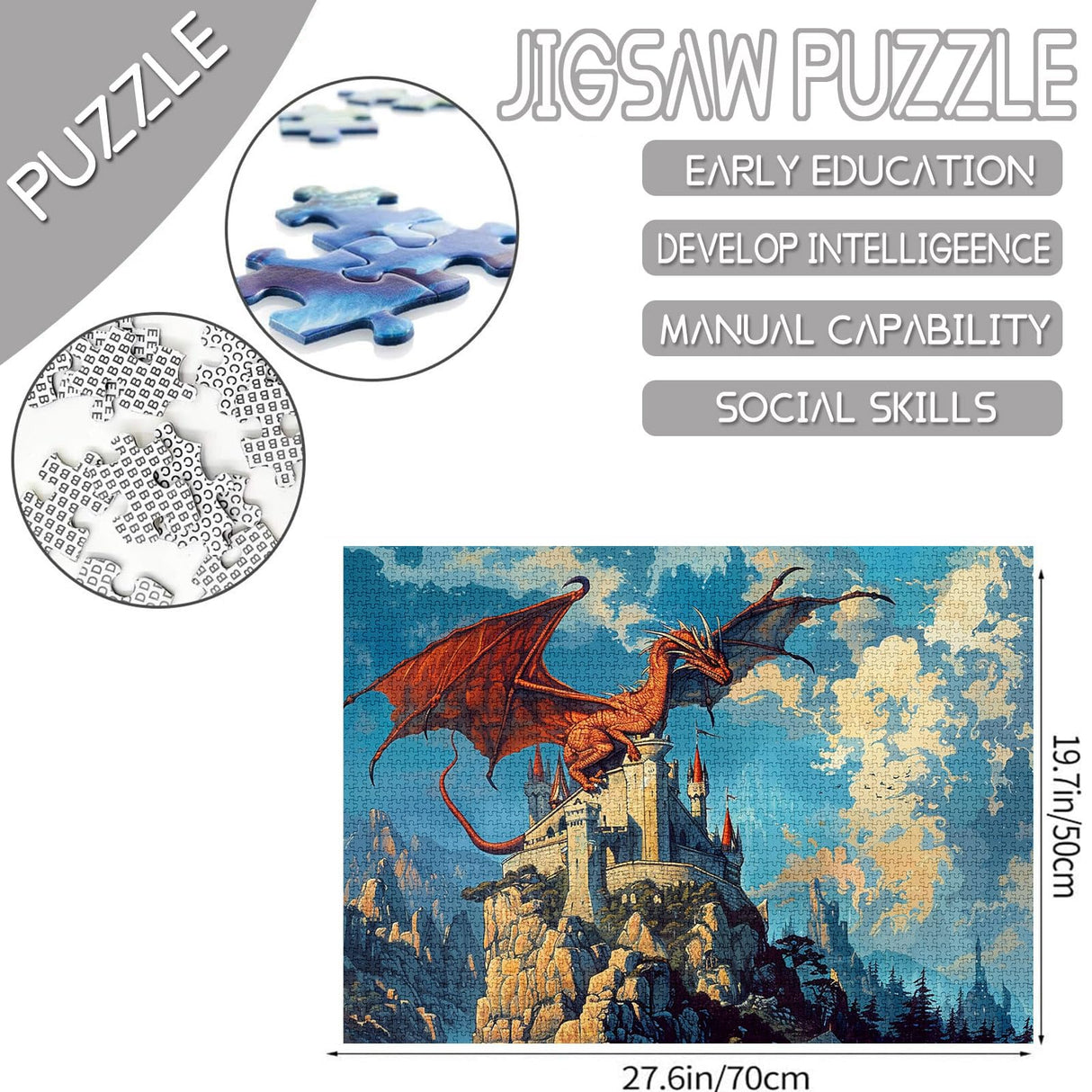 Fire Dragon Jigsaw Puzzles for Adults 1000 Pieces,Dragon in The Mountain Classic Puzzles Art Adult Puzzle DIY Kit Wooden Toy Unique Gift Home Decor Red Dragon Puzzle Games 27"x20"inch Tucocoo