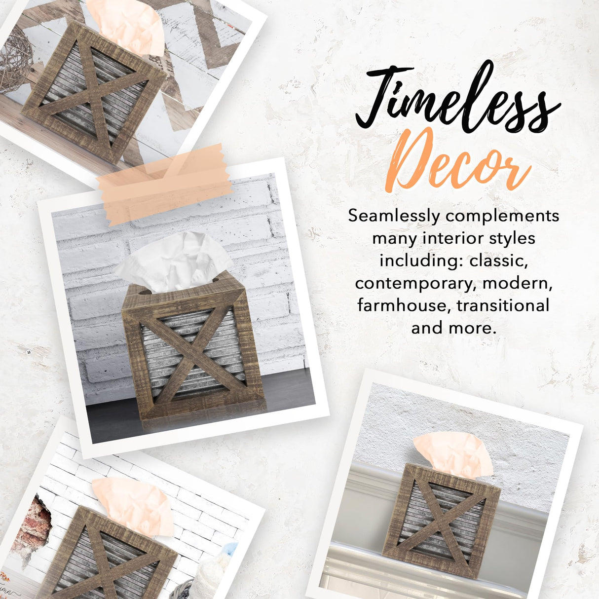 Autumn Alley Barn Door Rustic Square Farmhouse Tissue Box Cover, Farmhouse Bathroom Accessories, Rustic Bathroom Décor Tissue Holder, Wood Tissue Box Cover with Galvanized Decor Autumn Alley