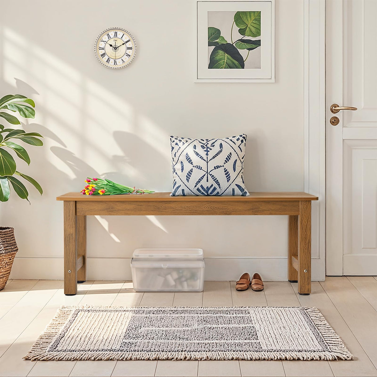 ONBRILL Outdoor Bench, 2-Person Poly Lumber Garden Bench, All-Weather Patio Bench Will not Rot and Fade for Garden, Porch, Backyard and Park, Easy Installation, Teak ONBRILL