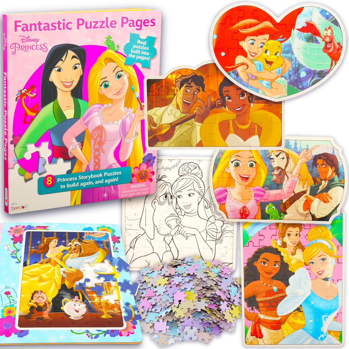 Bulk Disney Princess Puzzle Book 5 Pack - 200+ Pc Ages 4-6 3-5 | Princess Educational Jigsaw Puzzles for Kids | 5 Unique Princess Movie Puzzles in Storybook Disney