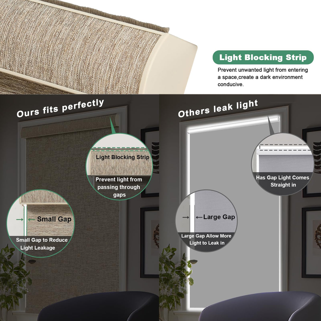 Tonature 100% Blackout Roller Blinds Cordless Shades with Natural Linen Fabric,Roller Blinds for Indoor Windows,Custom Blinds & Shades for Home,Bedroom,Custom Size,Khaki(Blackout) Tonature