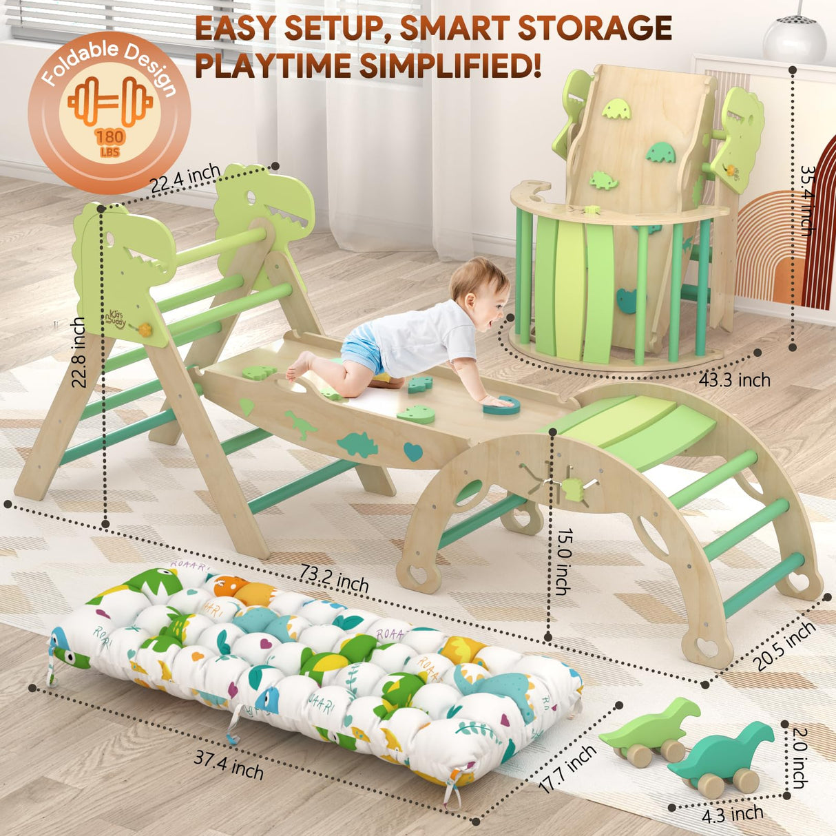 KidsBuddy Pikler Triangle Set with Cushion 9 in 1 Climbing Toys for Toddlers 1-3 Indoor Baby Climbing Gym Toddler Montessori Toys Wooden Climbing Toys with Maze Toys, Shape Sorting Toys, Dinosaur Car KidsBuddy