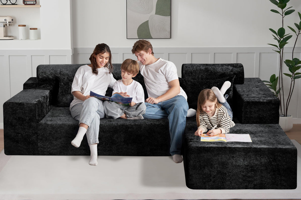 HABUTWAY 105" L-Shape Modular Sectional Sofa Couch for Living Room,No Assembly Required,Modular Comfy Sofa with Deep Seat for Living Room Bedroom,Luxury Distressed Velvet(Right,Black) HABUTWAY