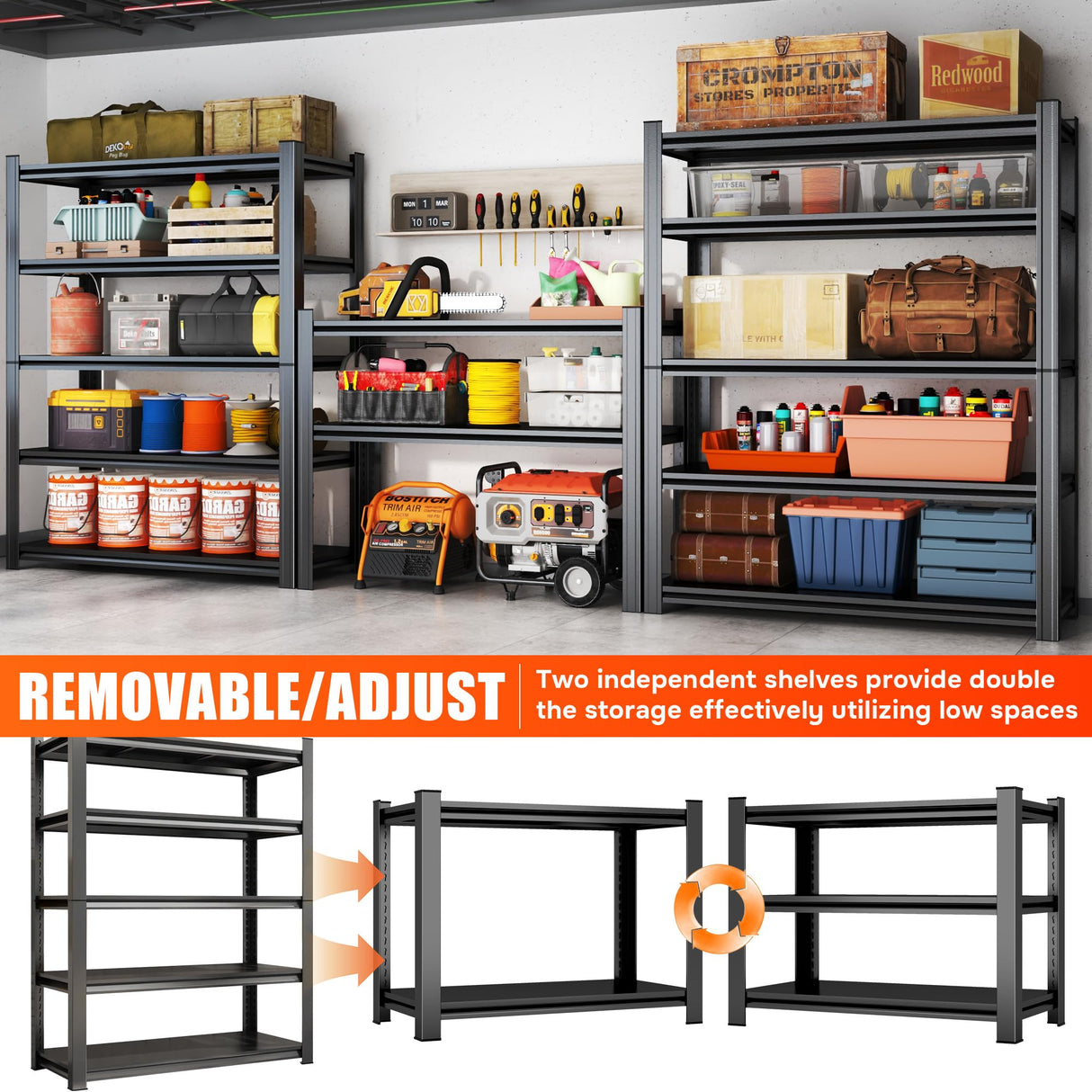 Leariso 63'H Garage Shelving,Adjustable Storage Shelf,Standing Shelves Unit - Heavy Duty Metal Storage Shelving,Easy Assemble Rack Units for Garage,Metal Shelves(4Tier-63'H, 39.4'W*17.7'D) Leariso