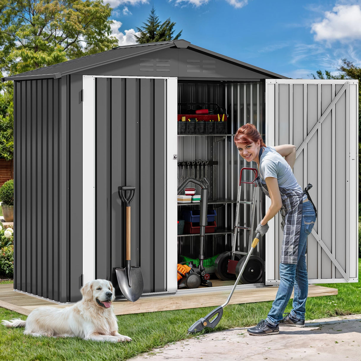 DWVO 6x4ft Outdoor Storage Shed, Weatherproof Tool Shed w/Locking Entry & Ventilation for Grass Cutter, Bike, Equipment, Courtyard, Garden (Dark Gray) DWVO