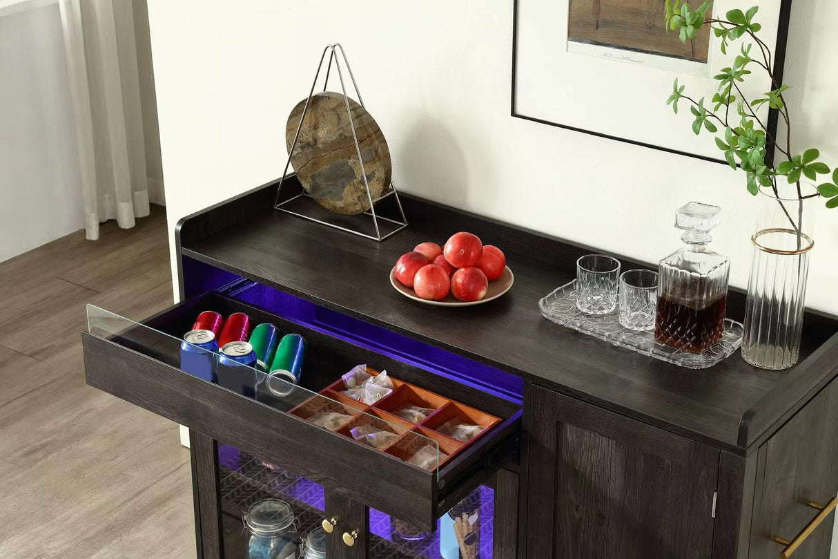 FOREST GRAVITY Smart Buffet Cabinet ,Sidecart brining Things Anywhere You Want,Coffee bar Cabinet, Liquor Cabinet,Sideboard Cabinet,Dancing LED Lighting, with 3 Doors,for Kitchen,Living Room,Black FOREST GRAVITY