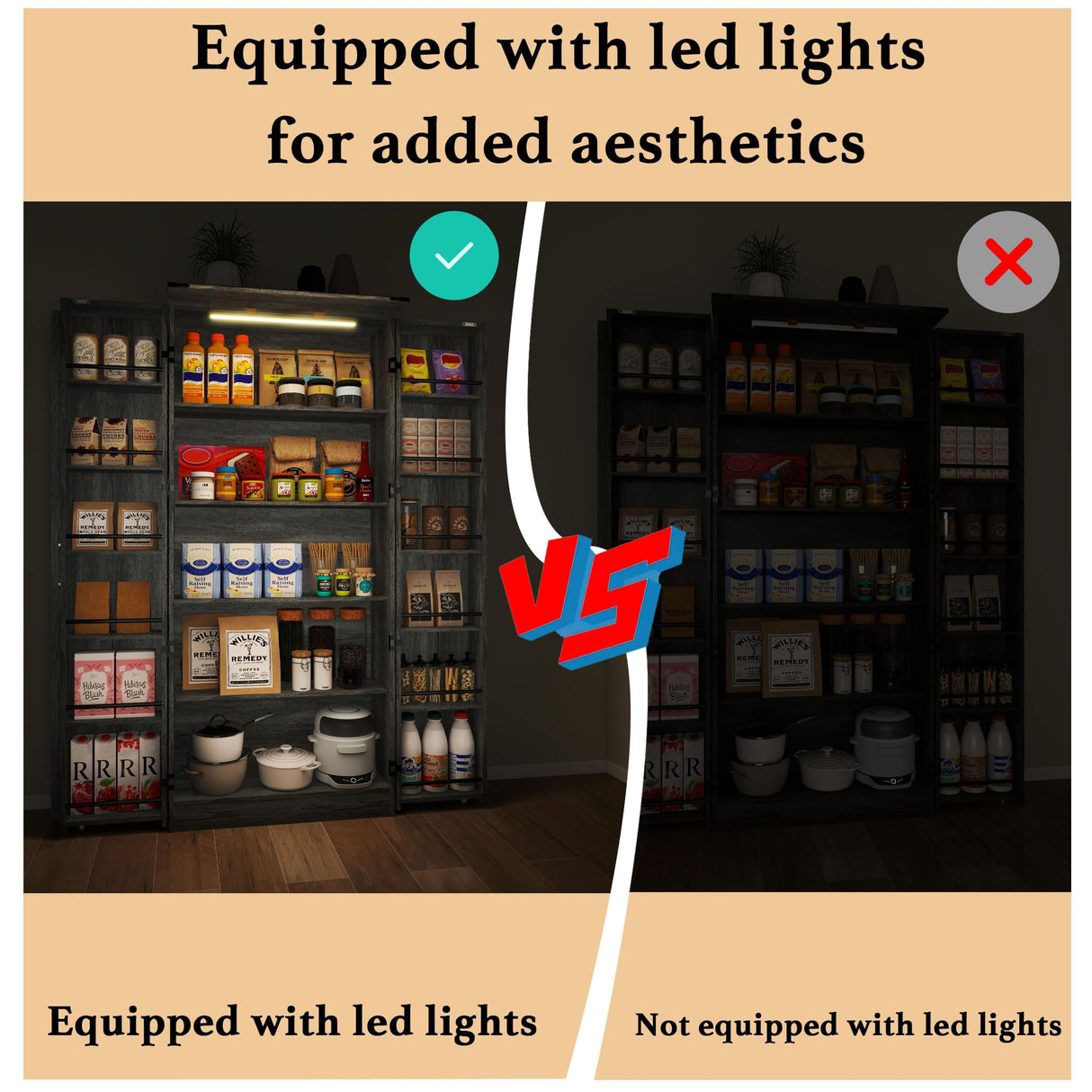 Vrmuxita Tall Kitchen Pantry Cabinet: Food Pantry Cabinets for Kitchen Storage, Grey Wood Storage Cabinet with 2 Doors, Farmhouse Cabinets with Freestanding Cupboard (Grey) Vrmuxita