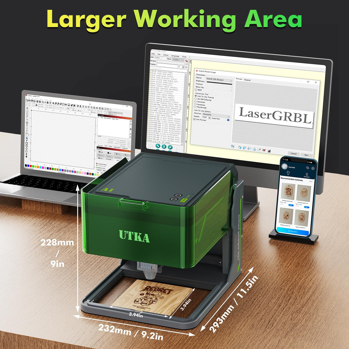 UTKA A1 5W Mini Laser Engraver,High Speed 8000mm/min Laser Cutter, Portable Laser Engraving Machine for Wood,Leather,Acrylic,Painted Metal,Laser Class1 Mini Engraver with 3.93 * 3.93in Engraving Area UTKA