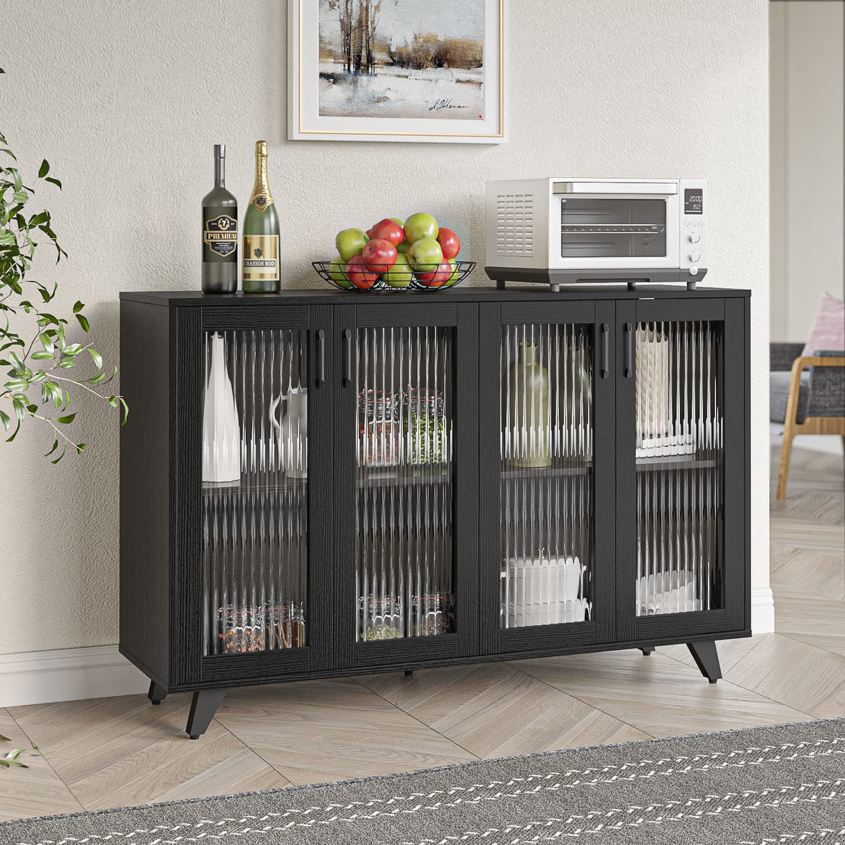 Panana Kitchen Buffet Server Table Accent Sideboard Cupboard Server Buffet Console Table with Doors Cabinet (49inch, Black) Panana