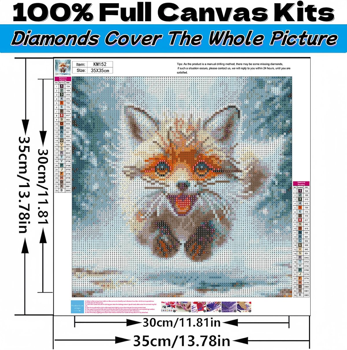 Winter 5D Diamond Art Kits for Adults Beginners,Cute Fox DIY Full Round Drill Diamond Painting Kits,Animal Paint by Diamonds Dots Gem Art Easy,Home Wall Decor 14X14 Inch Acelii