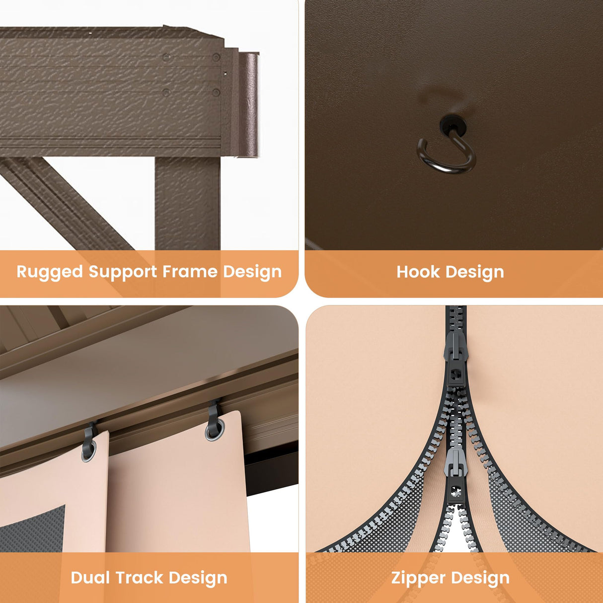 WKM 10x14 FT Hardtop Gazebo with Heavy Duty Galvanized Steel Double Roof, Aluminum Frame Permanent Pavilion with Curtains and Netting, Outside Canopy Gazebo for Patio, Deck and Backyard,Brown WKM