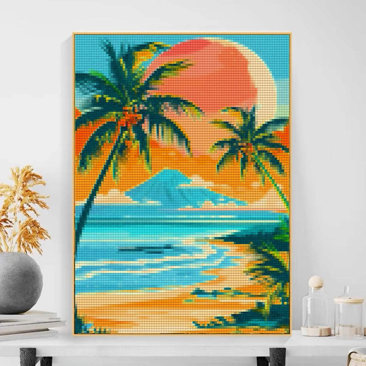 Tropical Beach Scene Palm Trees Mountain 5D Diamond Art Paint with Full Drill Diamond Art Painting by Number Kits for Adults Square Beads Mosaic Cross Stitch for Wall Decoration 12x16inchg(4) Generic