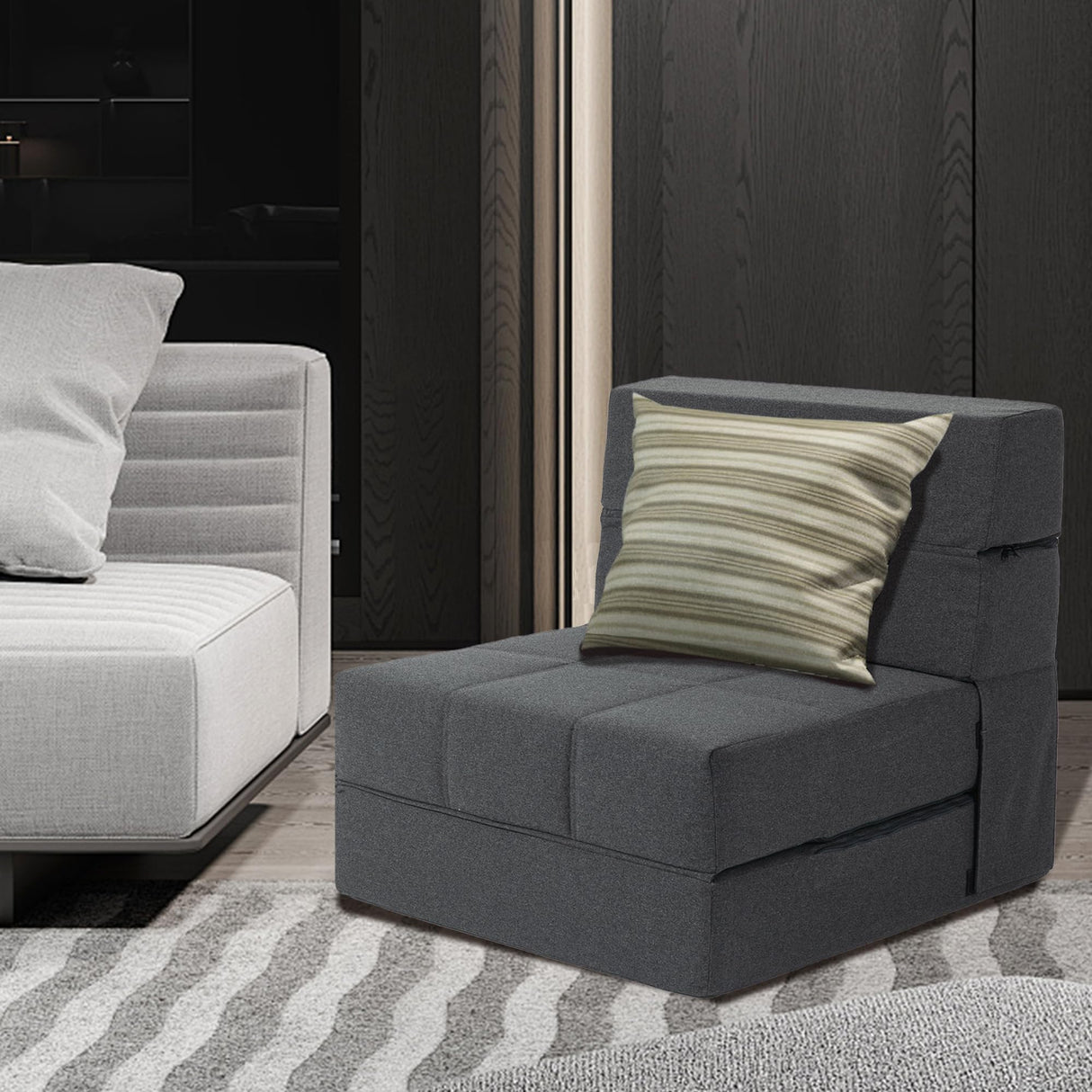 CATMIX Folding Sofa Bed, 7 inch Memory Foam Floor Couch, Convertible Sleeper Foldable Mattress Futon Sofa for Living Room/Home Office/Guest Beds/Apartment/Upstairs Loft (Dark Gray, Single) CATMIX