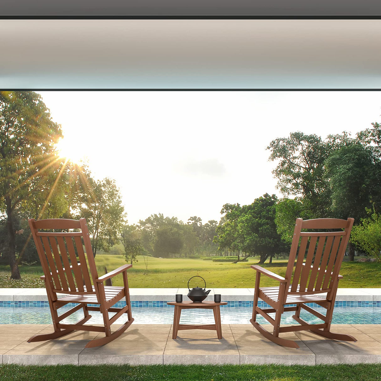 FUNBERRY Patio Rocking Chairs Set of 2,Poly Lumber Rocker,All Weather Rocking Chair Outdoor,High Back Porch Rocker,Cracker Barrel Rocking Chairs for Porch,360lbs FUNBERRY