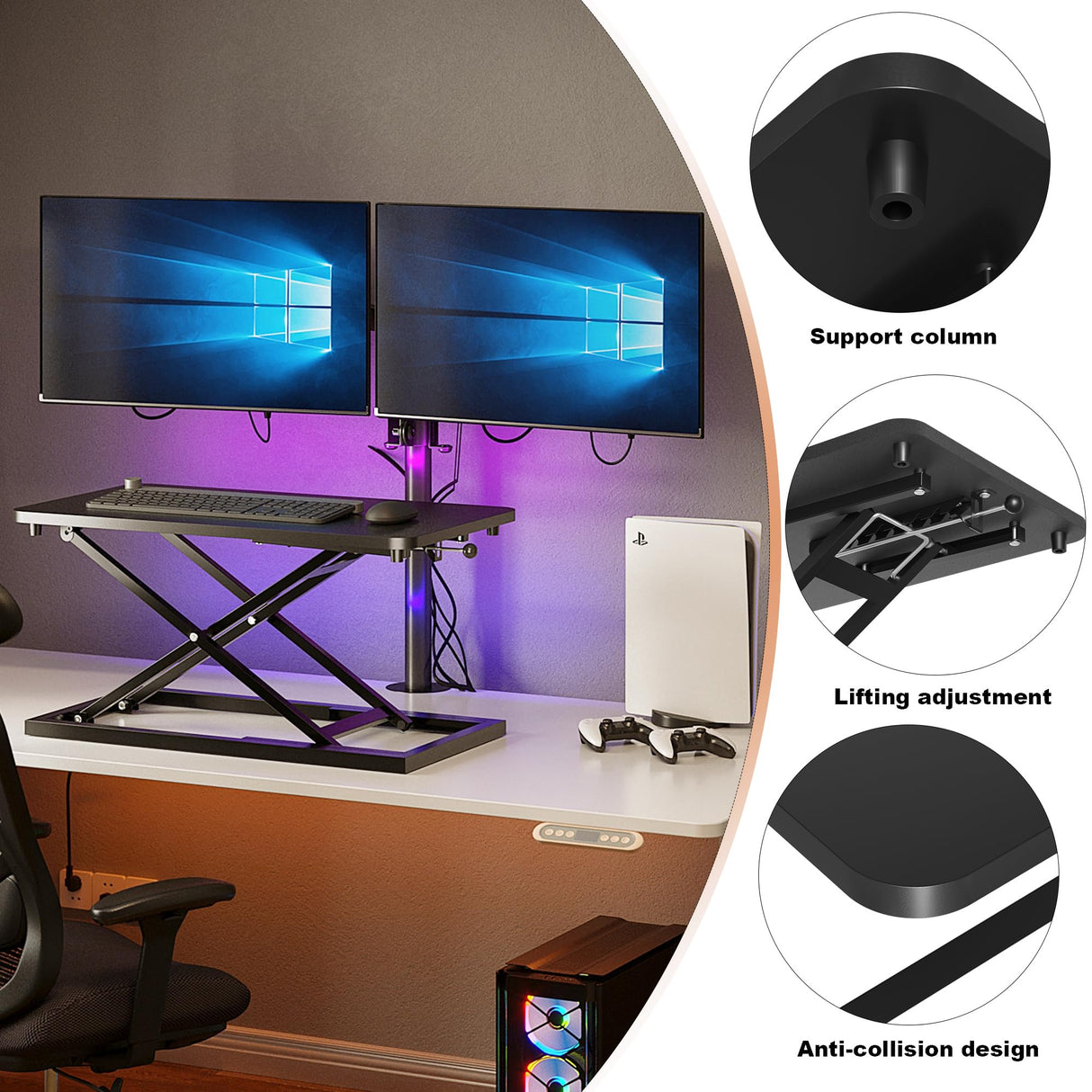 Decoholic Single 24 inch Scissors Lift Keyboard and Mouse Riser, Height Adjustable Standing Desk Converter for Ergonomic Sit Stand Workstations,suitable to hold large/small items (24inch, Black) Decoholic