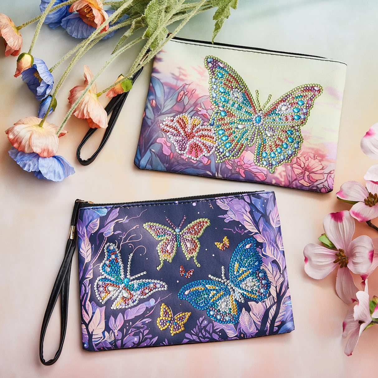 Geyoga 2 Pieces DIY Diamond Painting Purses 5d DIY Diamond Painting Handbag Art Wristlet Clutch Bag for Women Girls Art Craft Makeup Gift (Butterfly) Geyoga