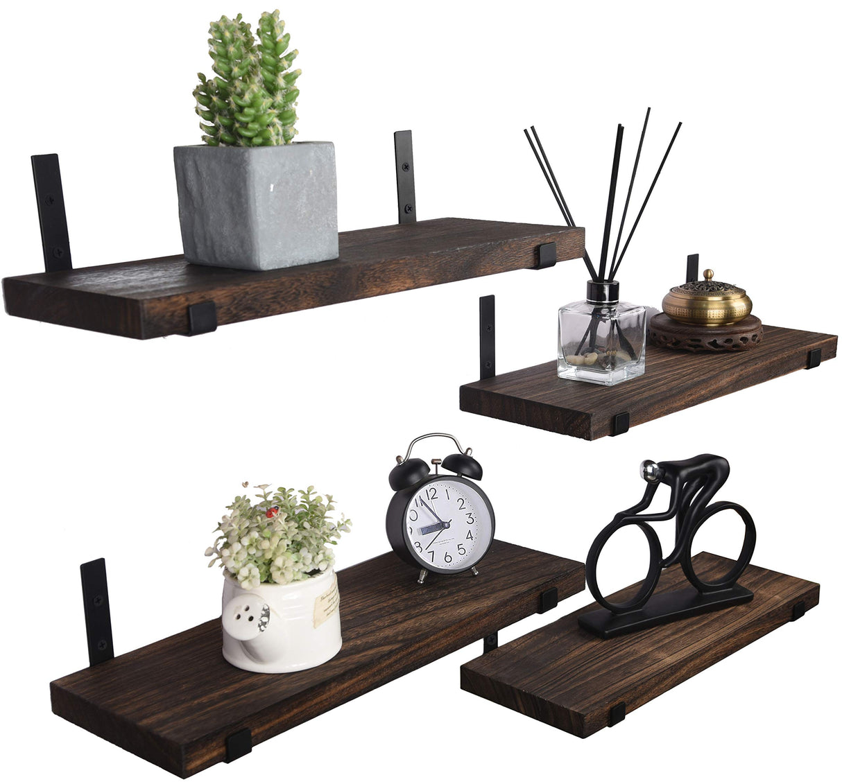 HXSWY Rustic Wood Floating Shelves for Wall Farmhouse Wooden Wall Shelf for Bathroom Kitchen Bedroom Living Room Set of 4 Dark Brown HXSWY