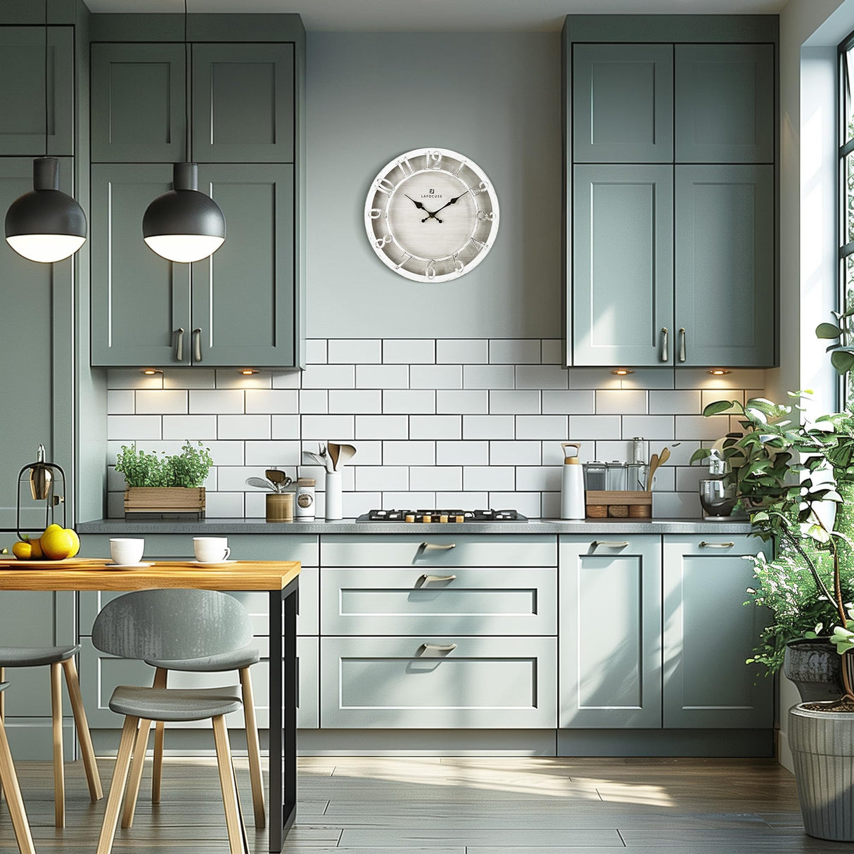 Lafocuse 12 Inch Silent White Wall Clocks Battery Operated, Farmhouse Wall Clock for Kitchen Living Room, Rustic Home Décor Lafocuse