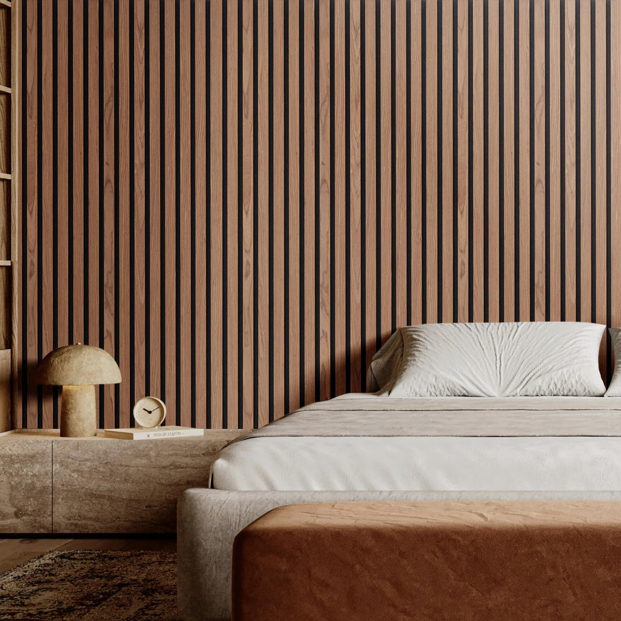 VEVOR Wood Slat Acoustic Panels, 23.6 x 47.2 in, 4-Piece MDF Accent Wooden Wall Panels, Faux Wood Wall Board Panels for Modern Interior Decor and Noise Reduction, Walnut VEVOR