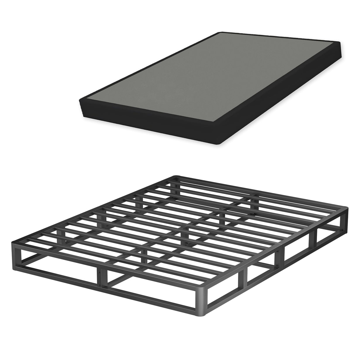VIPSHOW 7 Inch King Metal Box Spring with Round Corners - 3000 lbs Capacity, High Profile Heavy Duty Mattress Foundation with Steel Slats, Noise-Free, Easy Assemble, Black VIPSHOW