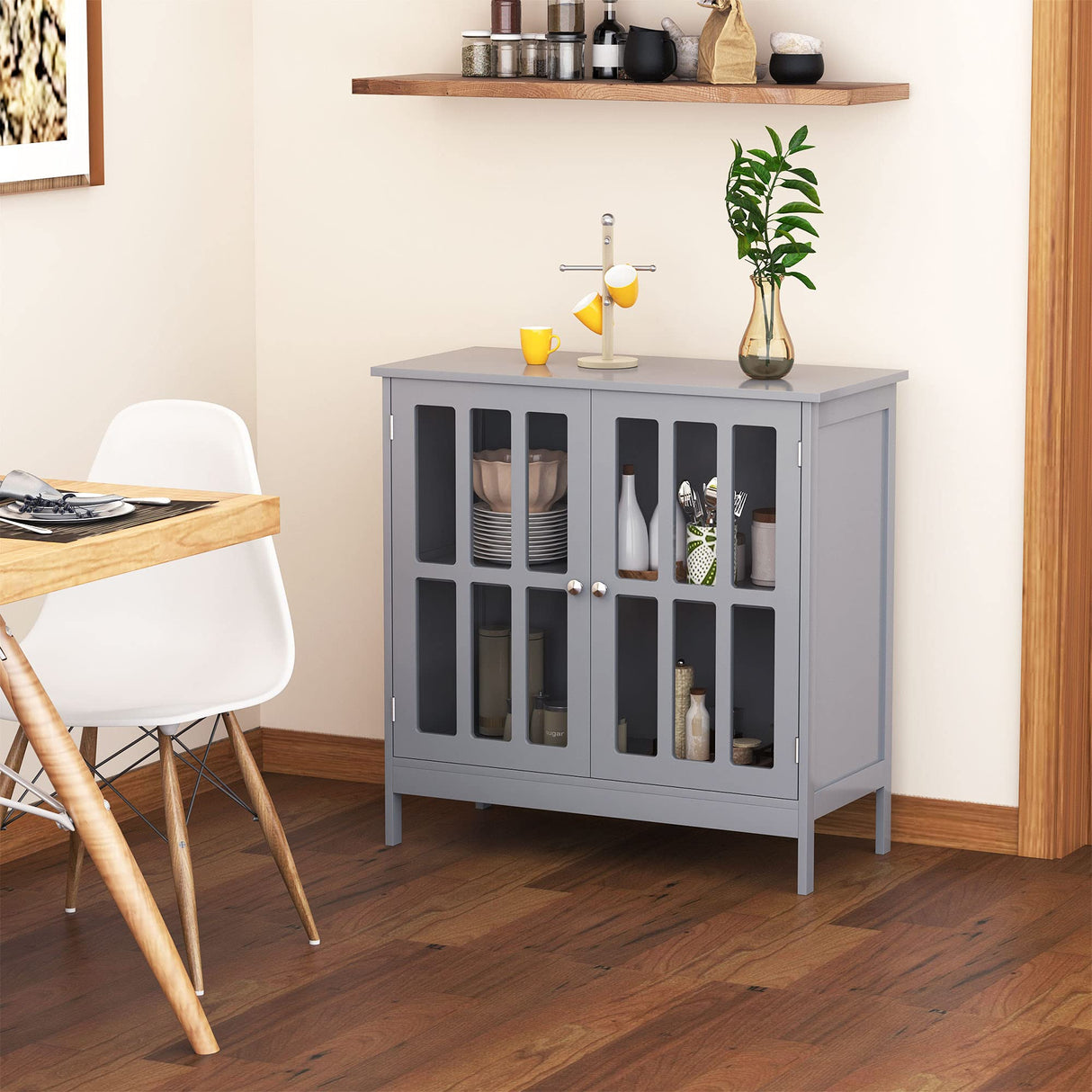 kleankin Sideboard Buffet, Storage Cabinet with 2 Doors, Credenza for Multifunction in Kitchen, Console, Living Room, Gray kleankin