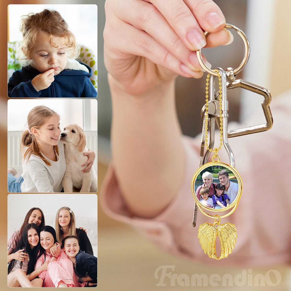 Framendino, 5 Pack Gold Angel Wing Pendant Car Hanging Ornament with Sublimation Blank Heat Transfer Photo for DIY Crafting Framendino