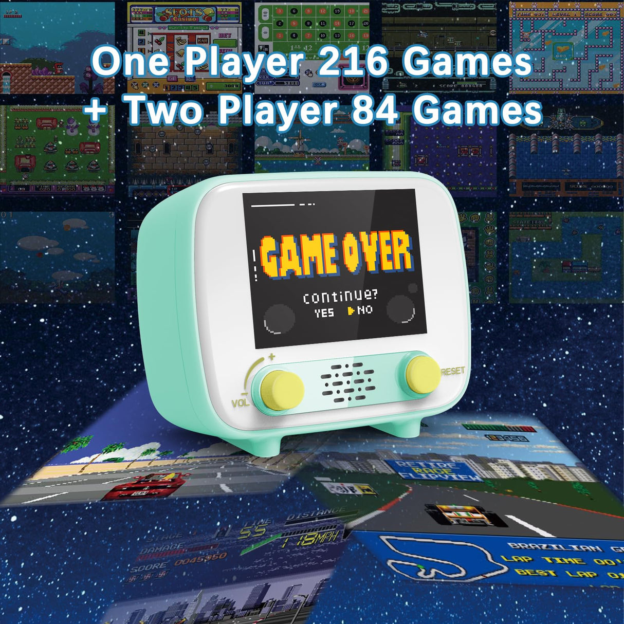 Handheld Game Console, Retro Mini Arcade Machine, 2.8 Inches, (One Player Game 216 Classic Games, Two Player Game 84 Classic Games), Supports for Handheld Controller & AV Output Connection TV Golden Security