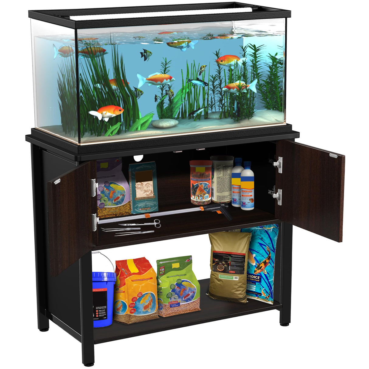 GDLF Metal Aquarium Stand with Cabinet for Fish Tank Accessories Storage, 40 Gallon, Turtle/ Reptile Terrariums GDLF
