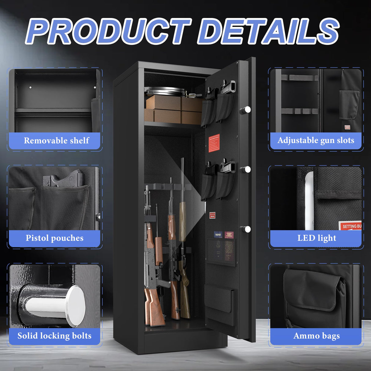 8-10 Gun Safe, Large Gun Cabinet for Home Rifle and Shotgun, Long Gun Safes for Rifles and Pistols, Quick Access Gun Safe with Digital Keypad Gun Safes with Adjustable Shelves & Pistol Pockets Marcree