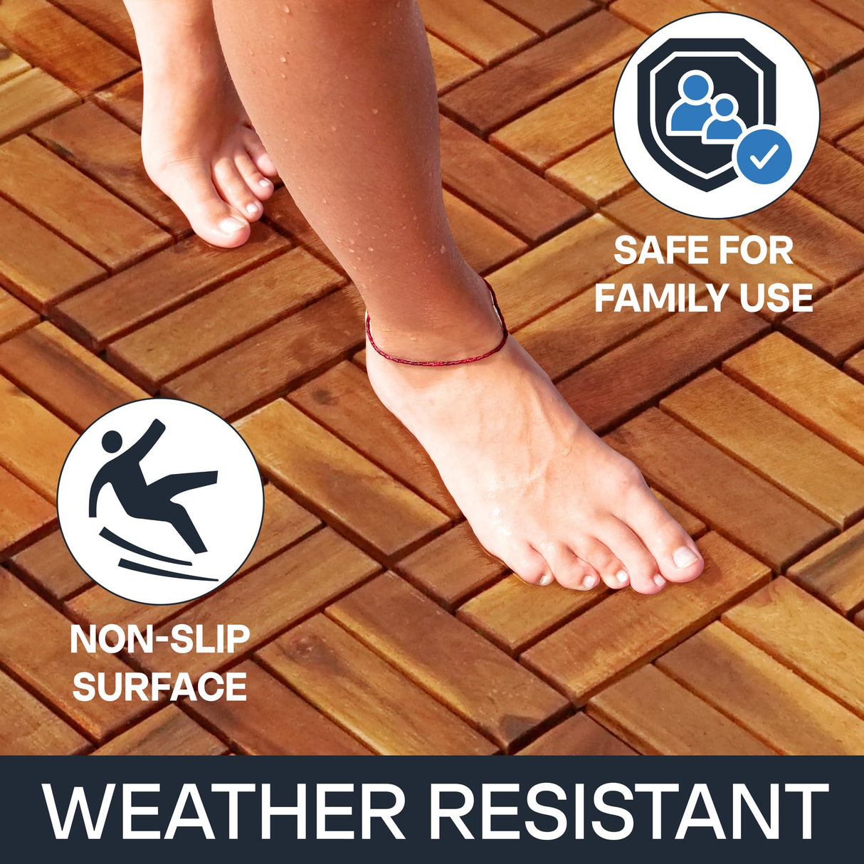 Tranquillo 10 Pcs Interlocking Deck Tiles 12”x12”, Acacia Wood Patio Tiles, Weather-Resistant Outdoor Flooring for Patio, Balcony, Poolside – Non-Slip, Natural Finish, Covers 10 Sq.Ft. Tranquillo