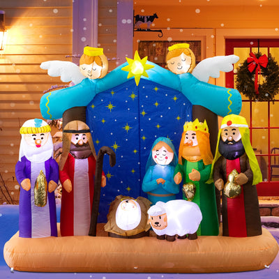 Christmas Inflatable Nativity Scene Outdoor Large Nativity Set with 10 LED Lights 7 Ft Blow up Christmas Decorations for Outdoor Holiday Xmas Party Decor Yard Lawn Gardens (Nativity Set)