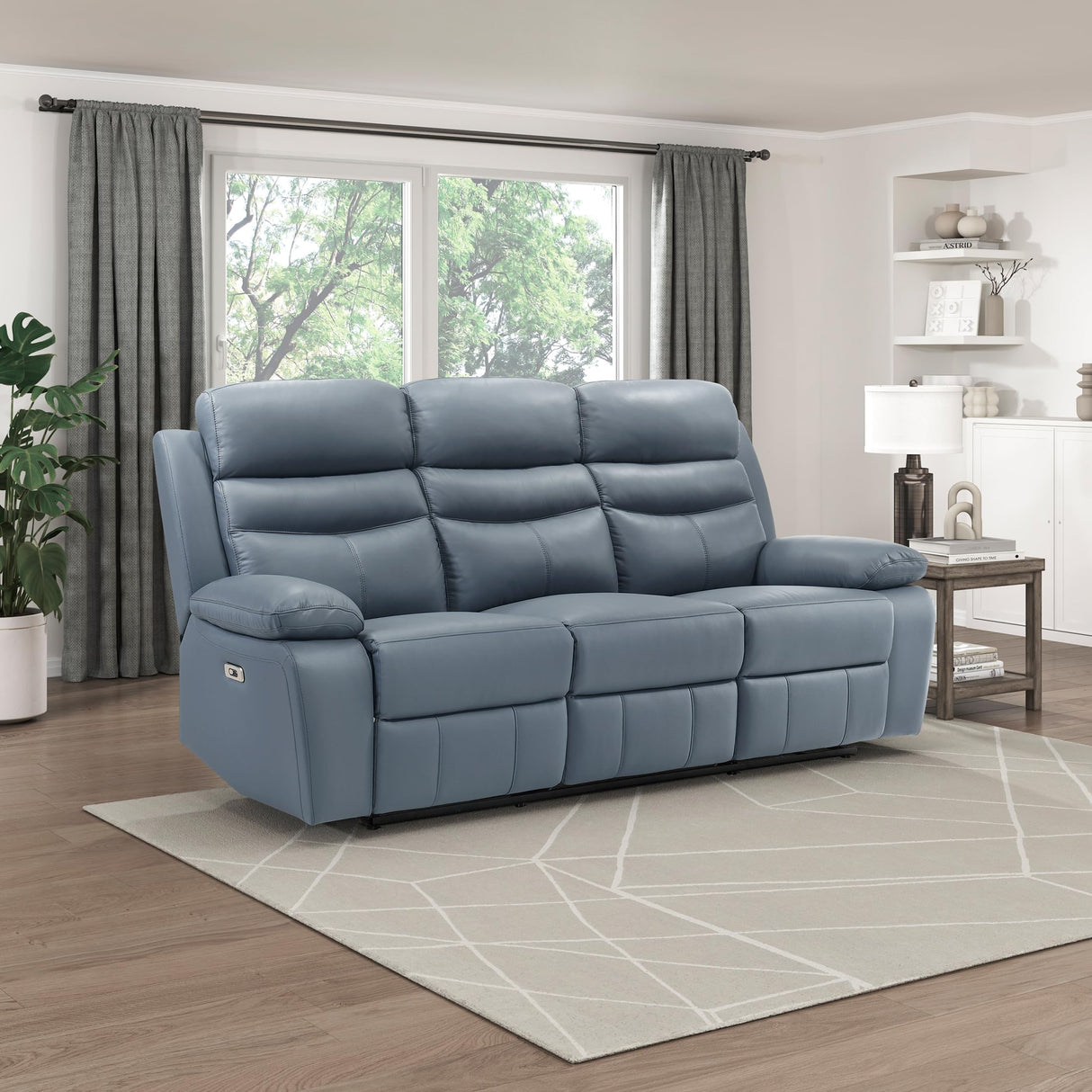 Lexicon Recliner Sofa for Living Room, Double Reclining RV Couch, Power Wall Hugger Recliner Home Theater Seating Leather Match Reclining Sofa, with USB Charge Port, 86.5''W Sofa, Blue Lexicon