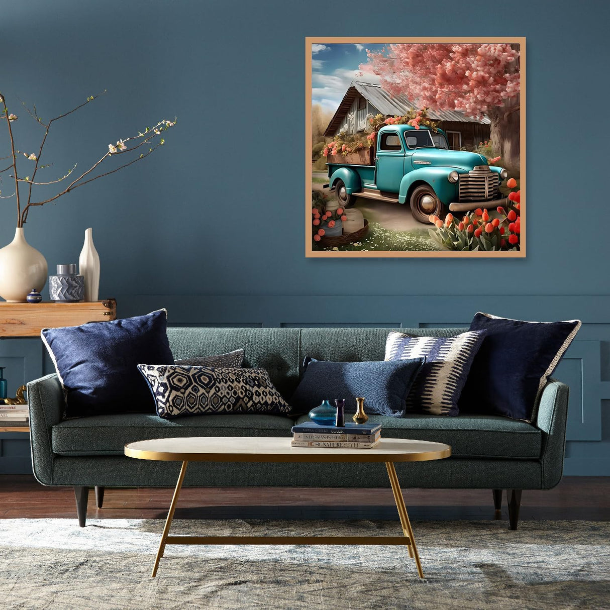 KTHOFCY 5D DIY Diamond Painting Kits for Adults, Blue Truck and Flowers Full Drill Embroidery Cross Stitch Crystal Rhinestone Paintings Pictures Arts Wall Decor Painting Dots Kits 11.8X11.8 inch KTHOFCY